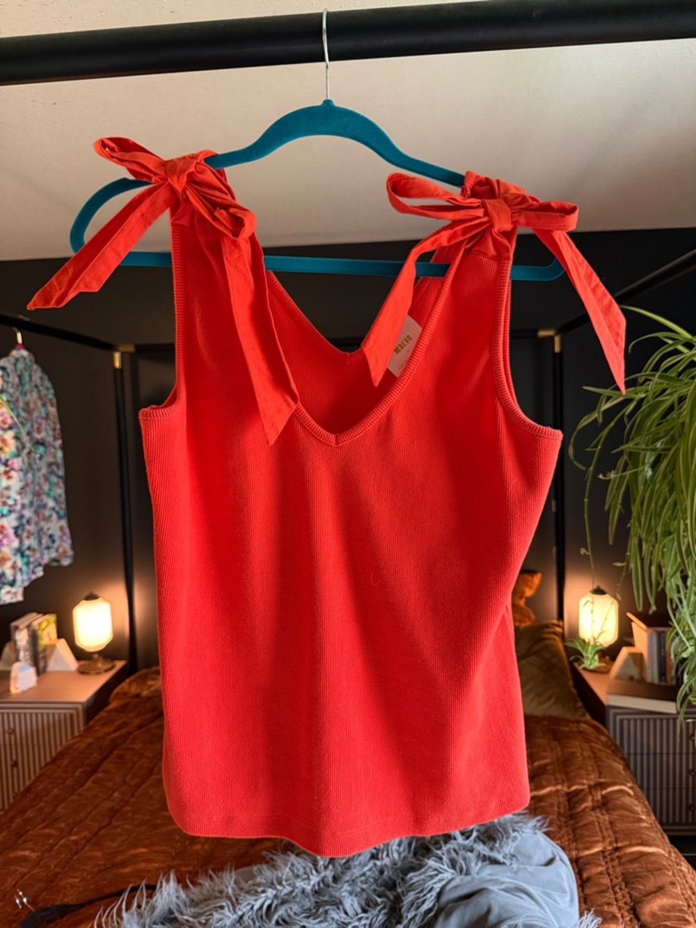 Anthropologie Red Tie-Shoulder V-Neck Tank